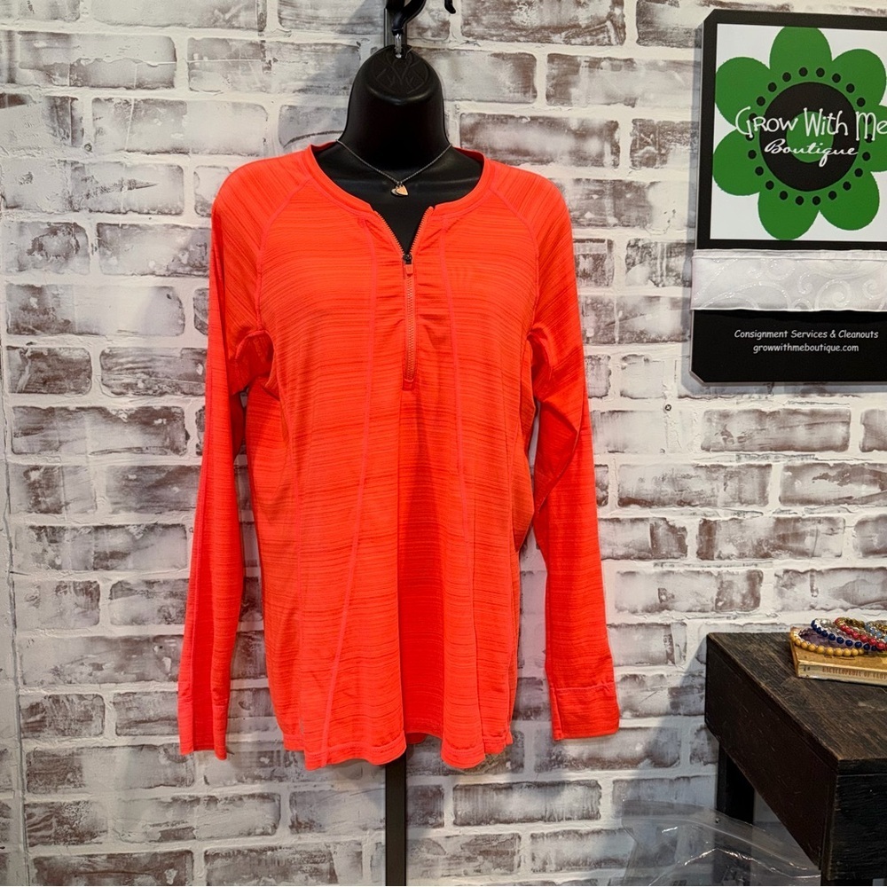 Athleta Coral Zip-Neck Long Sleeve Top large